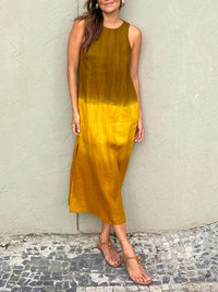 Lucinda - Stilvolles bedrucktes langes Kleid – Gelb