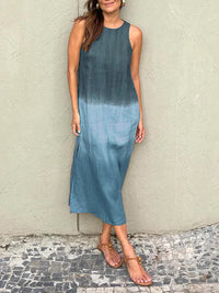 Lucinda - Stilvolles bedrucktes langes Kleid – Blau