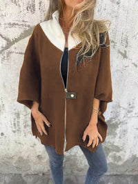 Reivalia | Lässige Jacke mit Stehkragen und Halbreißverschluss – Weiß – Dunkelbraun