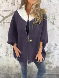 Reivalia | Lässige Jacke mit Stehkragen und Halbreißverschluss – Weiß – lila