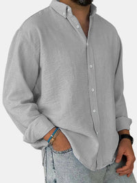 Herren Freizeit Button-Down Langarm Hemd – Silber