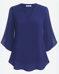 Damen Elegante V-Ausschnitt Bluse | 3/4 Ärmel – Blau