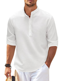 Michael - Legeres Sommerhemd ohne Kragen - Sommer-Chic – Weiß