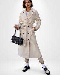 Klassischer Damen Wintermantel mit Bindegürtel – Beige