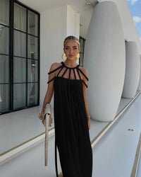 Sivanna - Leinenmischung Geflecht Maxikleid – Schwarz