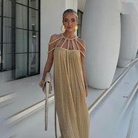 Sivanna - Leinenmischung Geflecht Maxikleid – Khaki