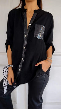 Eveline - Sequin-Ärmeltop – Schwarz