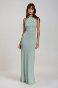 Martina | Damen Elegantes Neckholder Maxikleid Sommerlich Schmeichelnd – HellGrün
