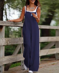 Elfriede | Damen Leinenjumpsuit Latzhose Wide-Leg-Pants Träger Hosenanzug – 9