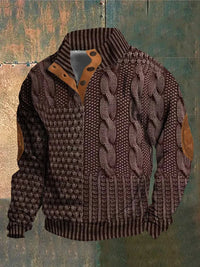 Gwydion – Flickwerk Pullover Mit Zopfmuster – Hellbraun