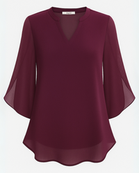 Damen Elegante V-Ausschnitt Bluse | 3/4 Ärmel – Bordeaux