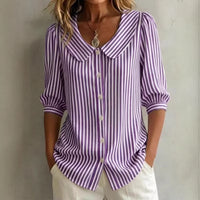 Greta | Damen Gestreifte Bluse mit Knopfleiste – Lila