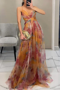 Damen Ärmellos Tiefer V-Ausschnitt Hochzeitsgast Kleid | Maxi – Orange