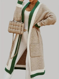 Leymira | Langer Cardigan mit Offener Vorderseite - Farbkontrast-Design – Khaki