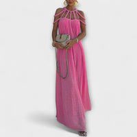 Brinaya – Maxikleid aus Leinenmischung mit geflochtenem Dekolleté – Rosa