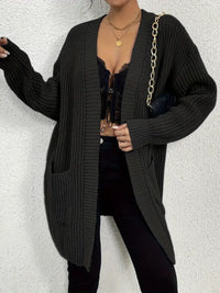 Lifaronie | Schicke Strickjacke mit offener Tasche im entspannten Stil – Schwarz
