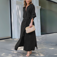 Patricia | Damen Elegantes Knöpfen Maxikleid – Schwarz