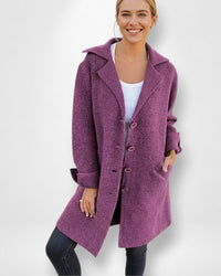 Knielanger Strickmantel mit Knopfverschluss für Damen – Lila