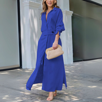 Patricia | Damen Elegantes Knöpfen Maxikleid – Blau