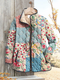Charmante Floral gesteppte Jacke für Frauen - Vintage Casual Stil – Mehrfarbig