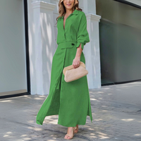 Patricia | Damen Elegantes Knöpfen Maxikleid – Grün