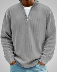 Richard | Herren Casual Half-Zip Strukturpullover – Grau