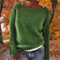 Manuela | Damen Lässiges Boot-Hals Strickpullover – Grün
