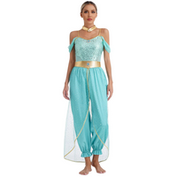Damen Fantasy Halloween Jumpsuit | Schulterfrei im Harem-Stil – Türkis