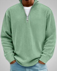 Richard | Herren Casual Half-Zip Strukturpullover – Hell Grün