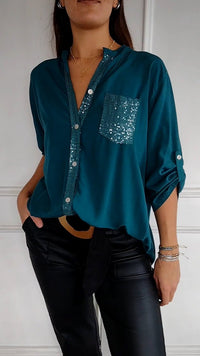 Eveline - Sequin-Ärmeltop – Grüner See