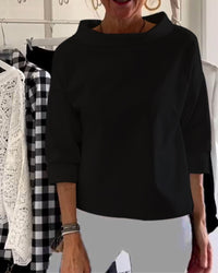 Damenbluse mit Wasserfallkragen 3/4-Arm – Schwarz
