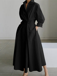 Verena - Maxikleid mit Reversausschnitt und langen Ärmeln – Schwarz