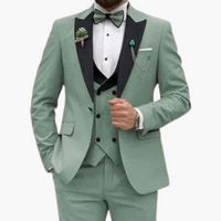 Herren Anzug dreiteilig mit Slim Fit und Kontrastrevers – Mintgrün