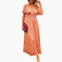 Florales Wickel-Maxikleid - für Damen mit V-Ausschnitt – Orange