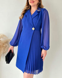 Prisca - Festliches Kleid mit Goldakzent – Blau