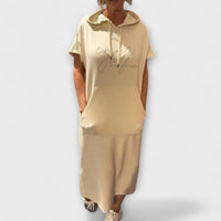 Daiselle – Lässiges Kapuzenkleid mit Taschen – Beige