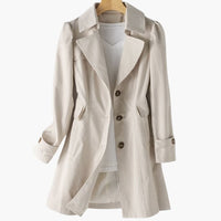 Damen Trenchcoat mit doppelt-knöpfigem Verschluss und verstellbarer Taille – Beige