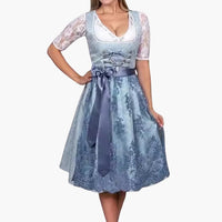 Dirndl kleid mit Spitzenärmeln für Damen - Oktoberfest 2025 – Blau
