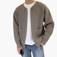 Strickjacke für Herren - Leichte Sommerjacke mit Reißverschluss für warme Tage – Khaki