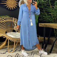 Yara | Langärmliges Maxikleid aus Jeans – Hellblau