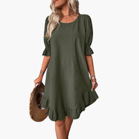 Kleid Damen - Freizeitkleid mit Volants und Puffärmeln Sommer – Dunkelgrün