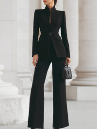 Franziska | Damen Blazer Set Weitbein Maßgeschneidert Elegant Business – Schwarz