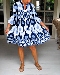 Ovida - Elegantes bedrucktes Kleid – Blau