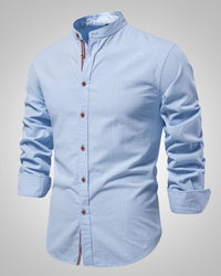 Herren Stehkragen Slim Fit Casual Hemd – Blau