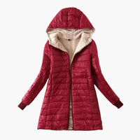 Damen Winter jacke mit Kapuze und Reißverschluss – Bordeaux