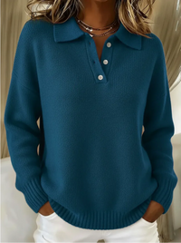 Mara | Eleganter Strickpullover Damen mit Polokragen – Dunkelblau