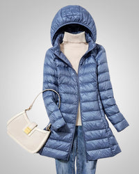 Paula | Damen Leichte Gesteppte Lange Daunenjacke – Blau