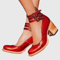 Helene | Damen Stiefel Blockabsatz Schnallenriemen Elegant Herbst Urban – Rote Schlange