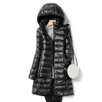 Damen Lange Winter Puffer Jacke | Kapuze – Schwarz