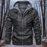 Rambo | Premium Lederjacke mit Kapuze für Herren – Stil und Wärme vereint – Schwarz